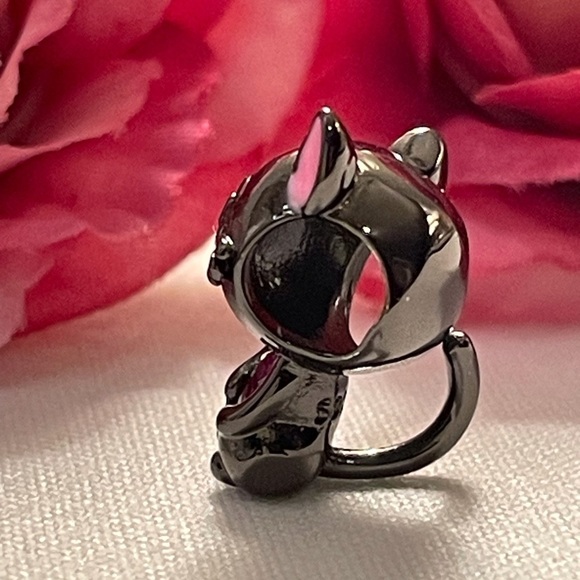 Charm for Pandora Bracelet Black Cat Holding a Rhinestone Heart Sterling Silver - Picture 10 of 13